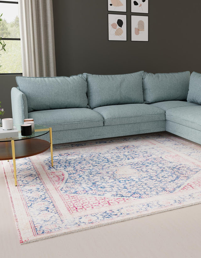 Navy Blue 5' 1 x 5' 1 Boutique Square Area Rug Chenille Polyester Cotton Traditional Oriental Inspired Classical Carpet for Living Rooms Dining Office Space Interior Design for Sale at Rug Engine
