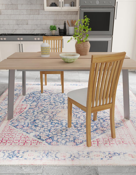 Navy Blue 7' 9 x 7' 9 Boutique Square Area Rug Chenille Polyester Cotton Traditional Oriental Inspired Classical Carpet for Living Rooms Dining Office Space Interior Design for Sale at Rug Engine