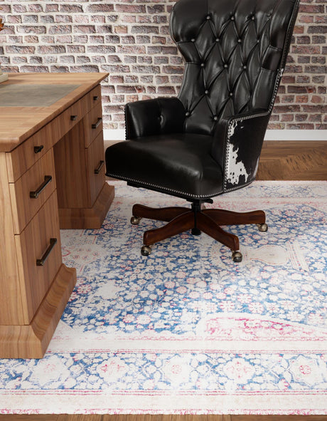 Navy Blue 5' 1 x 5' 1 Boutique Square Area Rug Chenille Polyester Cotton Traditional Oriental Inspired Classical Carpet for Living Rooms Dining Office Space Interior Design for Sale at Rug Engine
