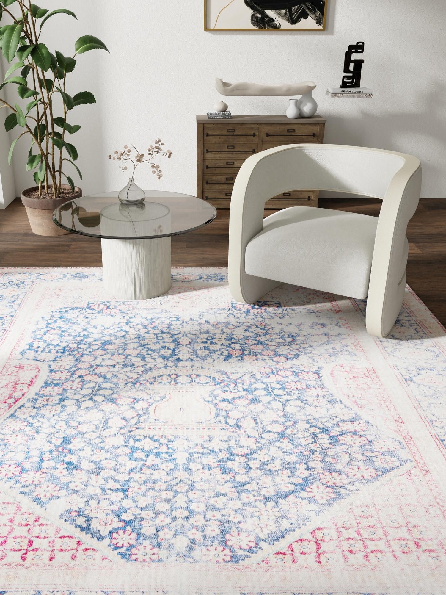 Navy Blue 5' 1 x 5' 1 Boutique Square Area Rug Chenille Polyester Cotton Traditional Oriental Inspired Classical Carpet for Living Rooms Dining Office Space Interior Design for Sale at Rug Engine