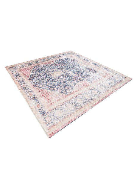 Navy Blue 7' 9 x 7' 9 Boutique Square Area Rug Chenille Polyester Cotton Traditional Oriental Inspired Classical Carpet for Living Rooms Dining Office Space Interior Design for Sale at Rug Engine