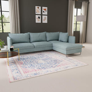 Navy Blue 7' 9 x 7' 9 Boutique Square Area Rug Chenille Polyester Cotton Traditional Oriental Inspired Classical Carpet for Living Rooms Dining Office Space Interior Design for Sale at Rug Engine