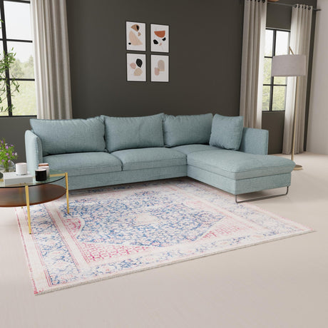 Navy Blue 7' 9 x 7' 9 Boutique Square Area Rug Chenille Polyester Cotton Traditional Oriental Inspired Classical Carpet for Living Rooms Dining Office Space Interior Design for Sale at Rug Engine
