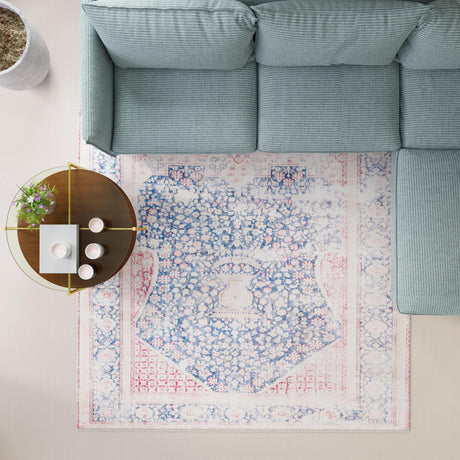 Navy Blue 7' 9 x 7' 9 Boutique Square Area Rug Chenille Polyester Cotton Traditional Oriental Inspired Classical Carpet for Living Rooms Dining Office Space Interior Design for Sale at Rug Engine