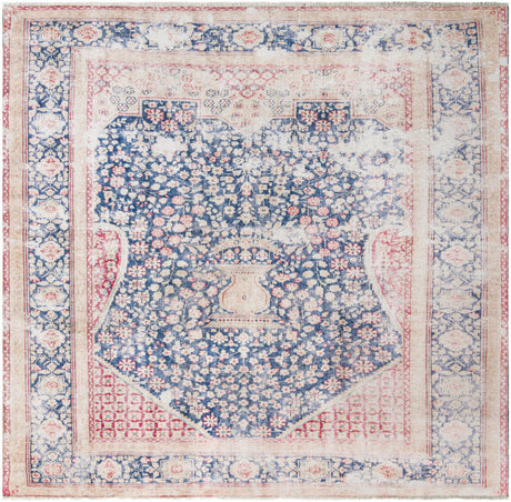 Navy Blue 7' 9 x 7' 9 Boutique Square Area Rug Chenille Polyester Cotton Traditional Oriental Inspired Classical Carpet for Living Rooms Dining Office Space Interior Design for Sale at Rug Engine