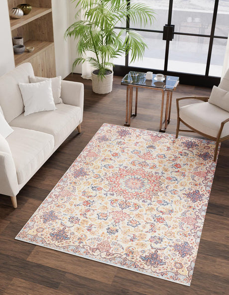 Beige 7' 10 x 10' Boutique Rectangle Area Rug Chenille Polyester Cotton Traditional Oriental Inspired Classical Carpet for Living Rooms Dining Office Space Interior Design for Sale at Rug Engine