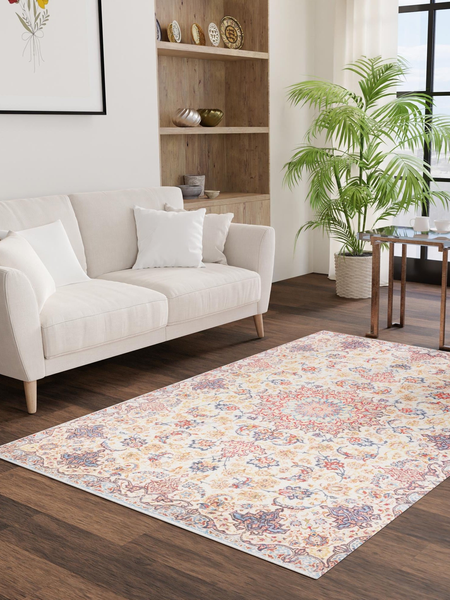 Beige 6' 1 x 9' Boutique Rectangle Area Rug Chenille Polyester Cotton Traditional Oriental Inspired Classical Carpet for Living Rooms Dining Office Space Interior Design for Sale at Rug Engine
