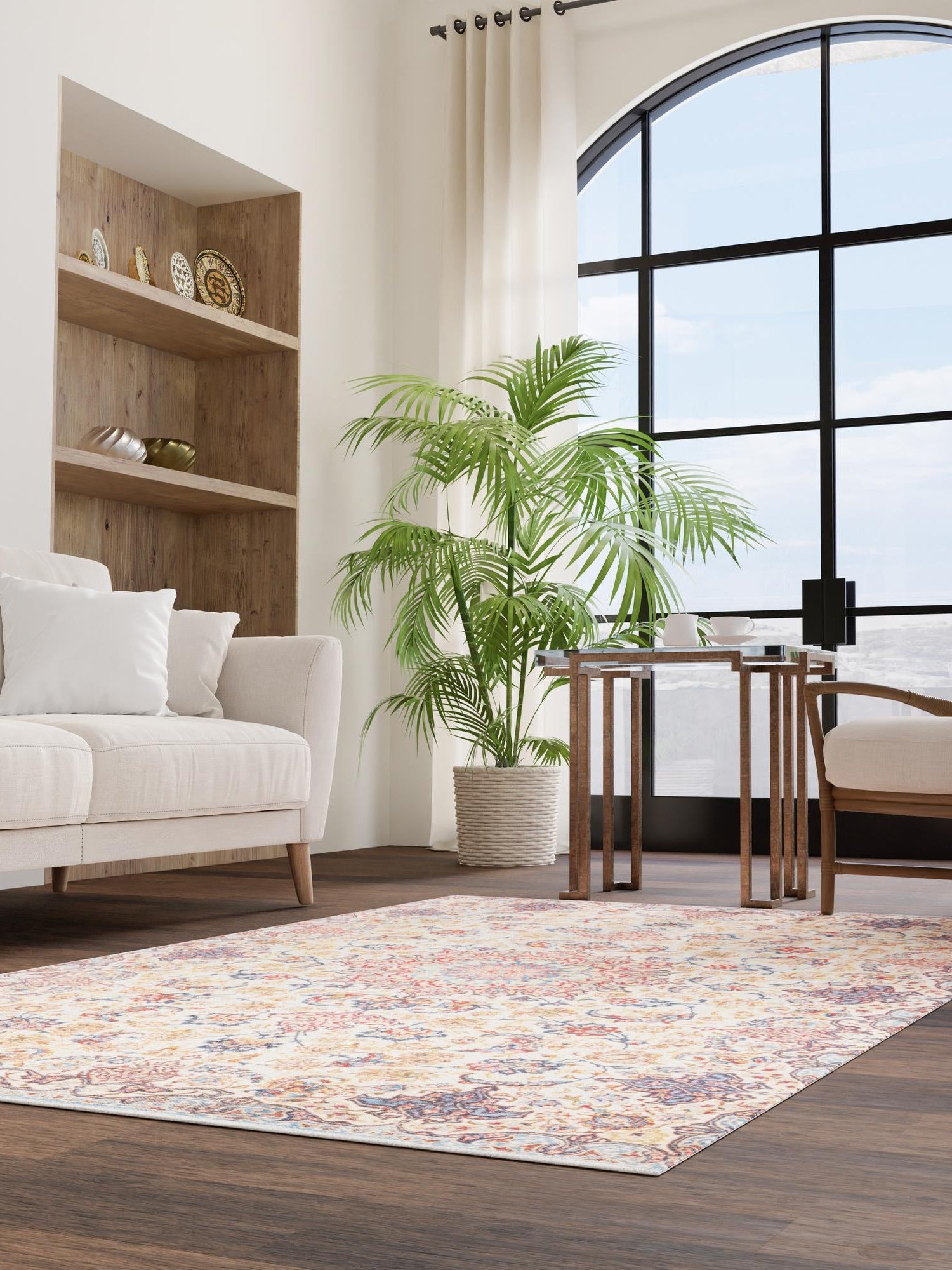 Beige 5' 1 x 7' 10 Boutique Rectangle Area Rug Chenille Polyester Cotton Traditional Oriental Inspired Classical Carpet for Living Rooms Dining Office Space Interior Design for Sale at Rug Engine