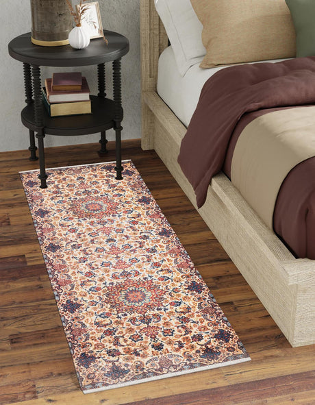 Beige 2' x 5' 1 Boutique Runner Area Rug Chenille Polyester Cotton Traditional Oriental Inspired Classical Carpet for Living Rooms Dining Office Space Interior Design for Sale at Rug Engine