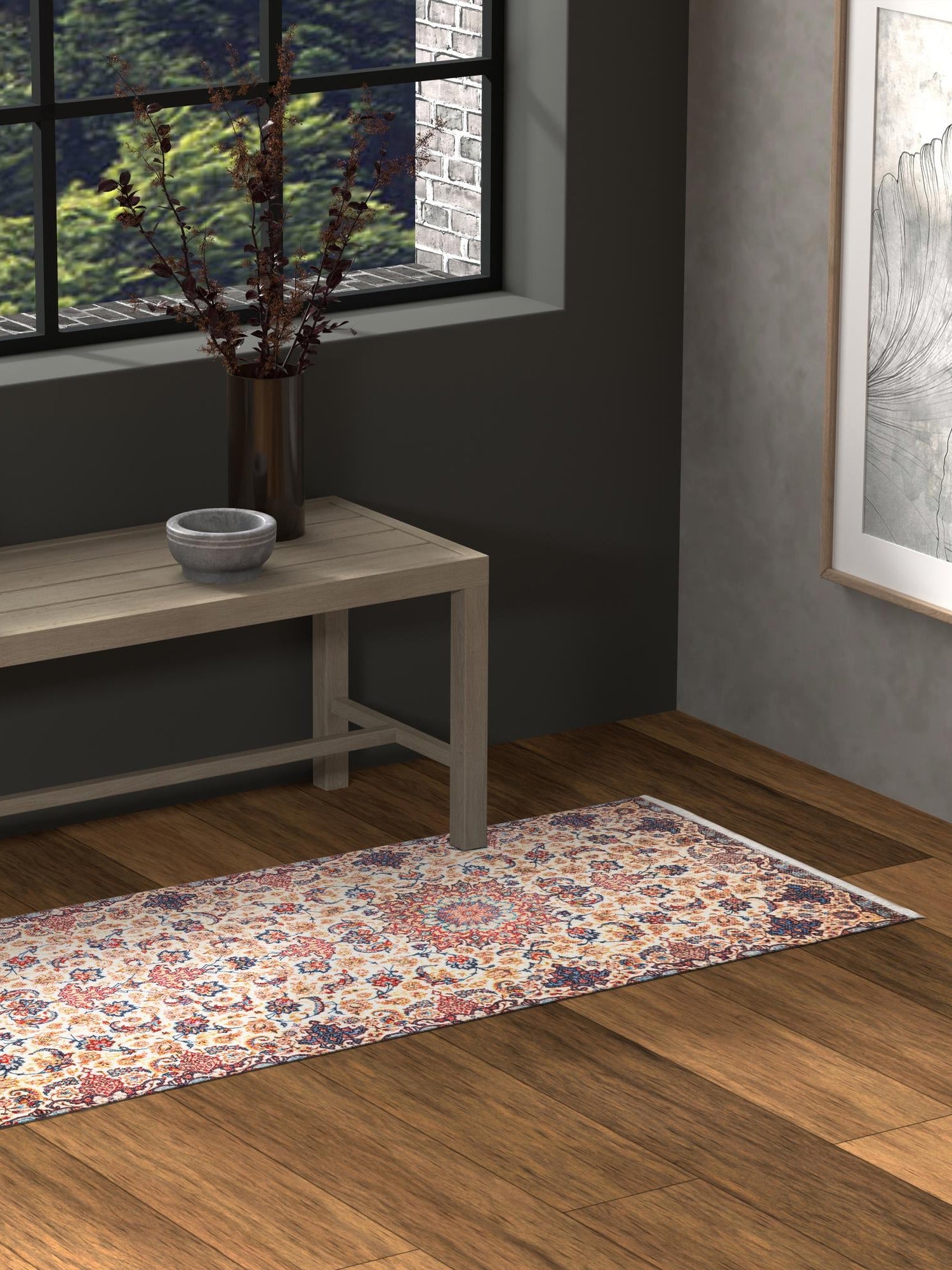 Beige 2' x 8' Boutique Runner Area Rug Chenille Polyester Cotton Traditional Oriental Inspired Classical Carpet for Living Rooms Dining Office Space Interior Design for Sale at Rug Engine