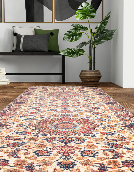 Beige 2' x 8' Boutique Runner Area Rug Chenille Polyester Cotton Traditional Oriental Inspired Classical Carpet for Living Rooms Dining Office Space Interior Design for Sale at Rug Engine