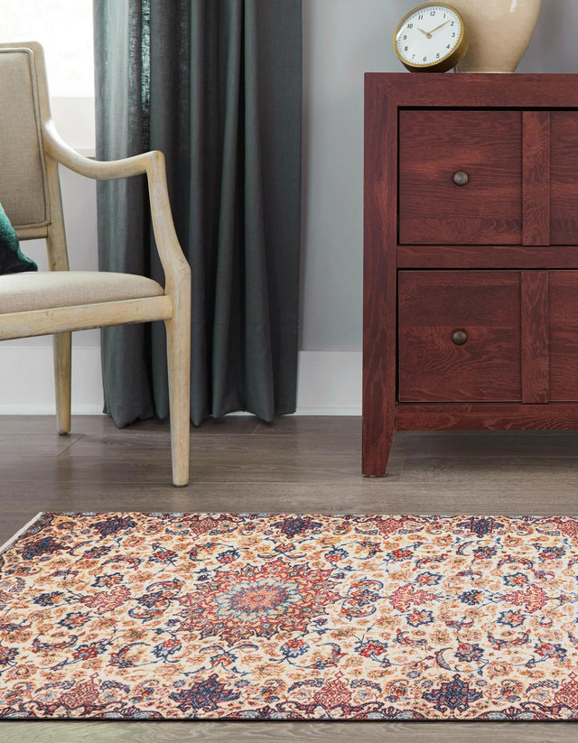 Beige 2' x 5' 1 Boutique Runner Area Rug Chenille Polyester Cotton Traditional Oriental Inspired Classical Carpet for Living Rooms Dining Office Space Interior Design for Sale at Rug Engine