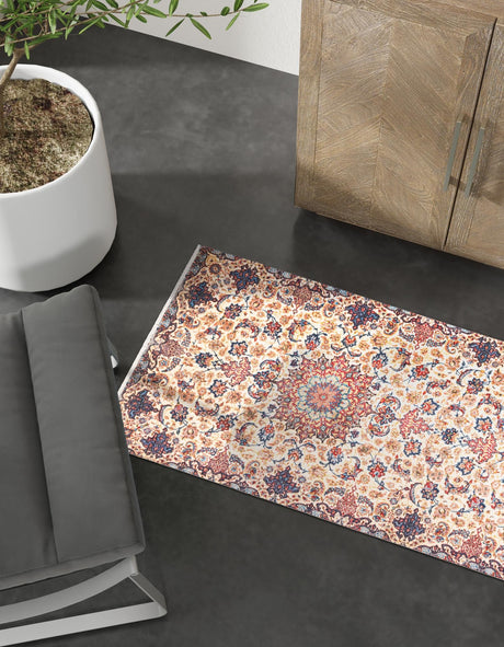Beige 2' x 6' 1 Boutique Runner Area Rug Chenille Polyester Cotton Traditional Oriental Inspired Classical Carpet for Living Rooms Dining Office Space Interior Design for Sale at Rug Engine