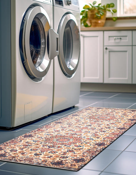 Beige 2' x 5' 1 Boutique Runner Area Rug Chenille Polyester Cotton Traditional Oriental Inspired Classical Carpet for Living Rooms Dining Office Space Interior Design for Sale at Rug Engine