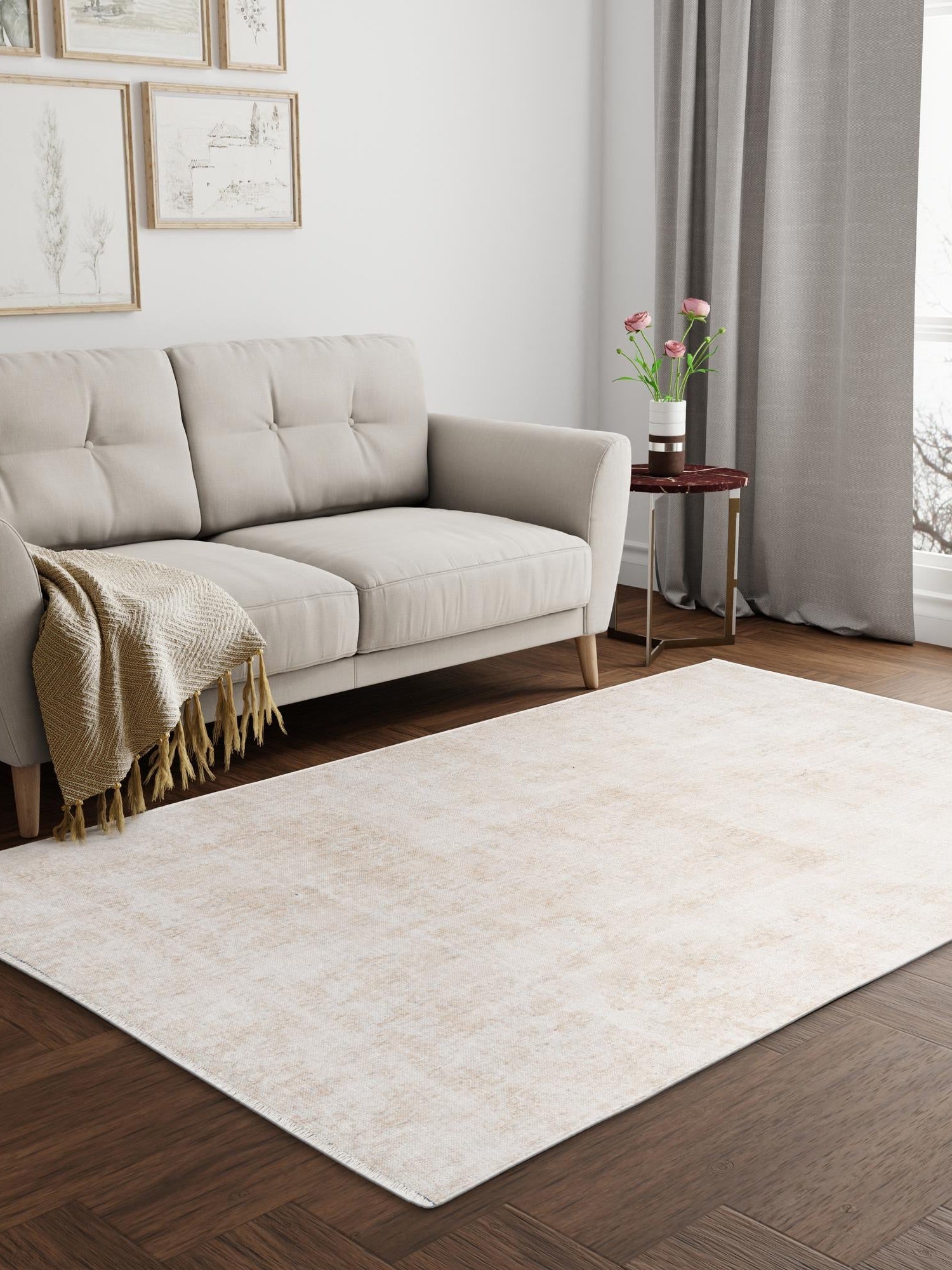 Ivory 7' 10 x 10' Boutique Rectangle Area Rug Chenille Polyester Cotton Traditional Oriental Inspired Classical Carpet for Living Rooms Dining Office Space Interior Design for Sale at Rug Engine