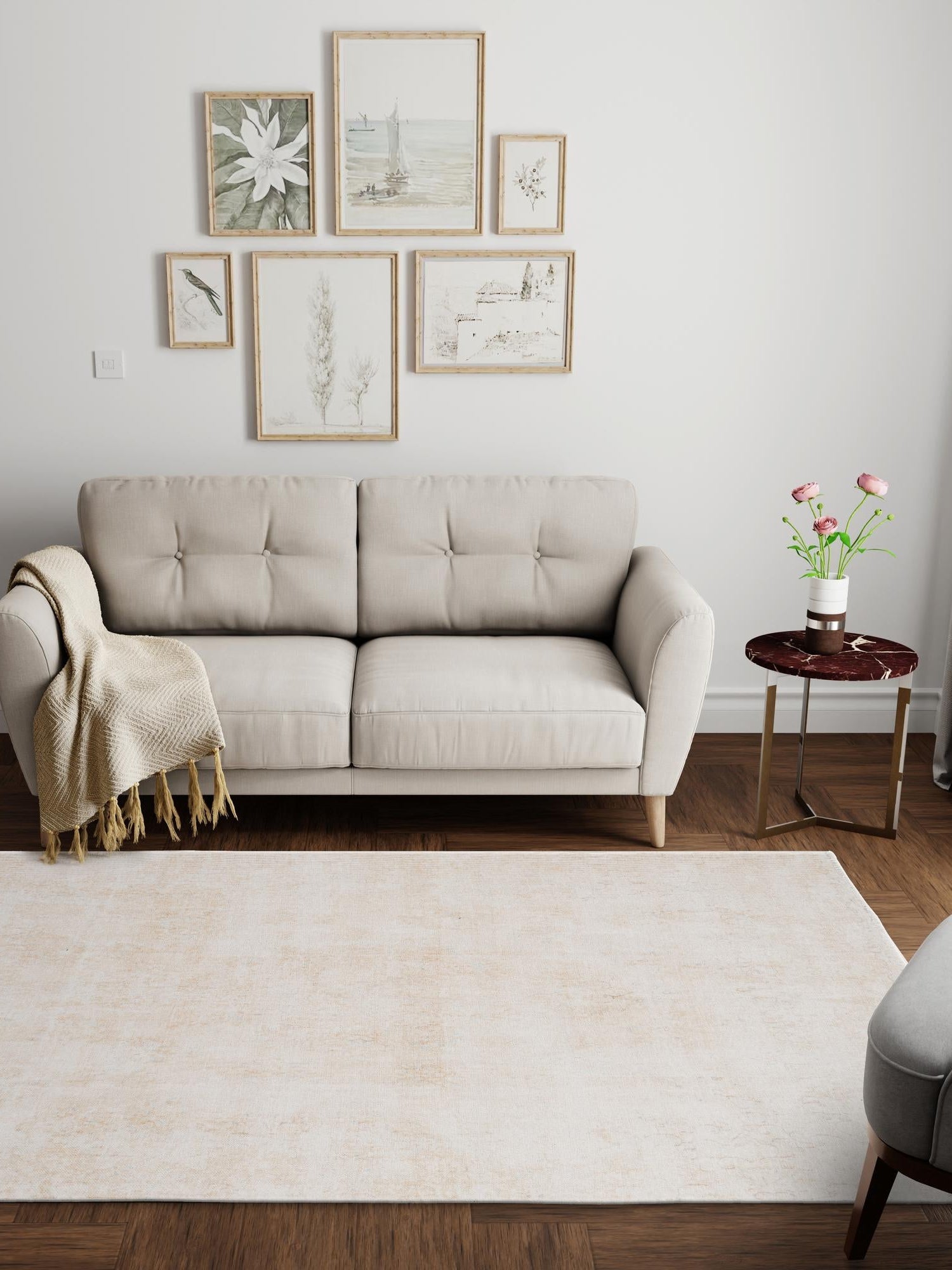 Ivory 5' 1 x 7' 10 Boutique Rectangle Area Rug Chenille Polyester Cotton Traditional Oriental Inspired Classical Carpet for Living Rooms Dining Office Space Interior Design for Sale at Rug Engine