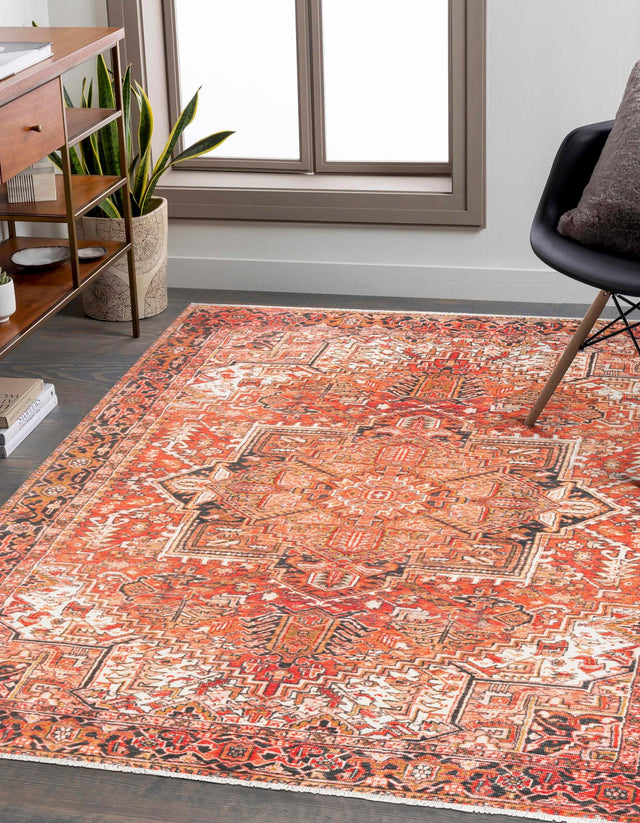 Rust Red 7' 10 x 10' Boutique Rectangle Area Rug Chenille Polyester Cotton Traditional Oriental Inspired Classical Carpet for Living Rooms Dining Office Space Interior Design for Sale at Rug Engine
