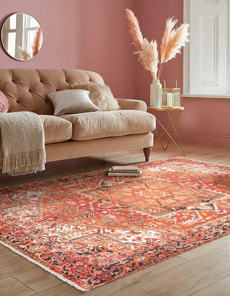 Rust Red 9' x 11' 10 Boutique Rectangle Area Rug Chenille Polyester Cotton Traditional Oriental Inspired Classical Carpet for Living Rooms Dining Office Space Interior Design for Sale at Rug Engine