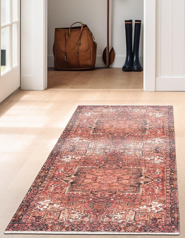 Rust Red 3' 3 x 11' 10 Boutique Runner Area Rug Chenille Polyester Cotton Traditional Oriental Inspired Classical Carpet for Living Rooms Dining Office Space Interior Design for Sale at Rug Engine