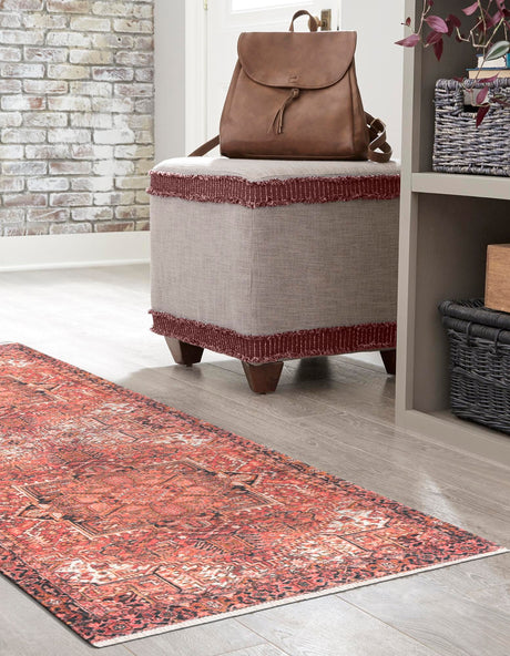 Rust Red 3' 3 x 11' 10 Boutique Runner Area Rug Chenille Polyester Cotton Traditional Oriental Inspired Classical Carpet for Living Rooms Dining Office Space Interior Design for Sale at Rug Engine