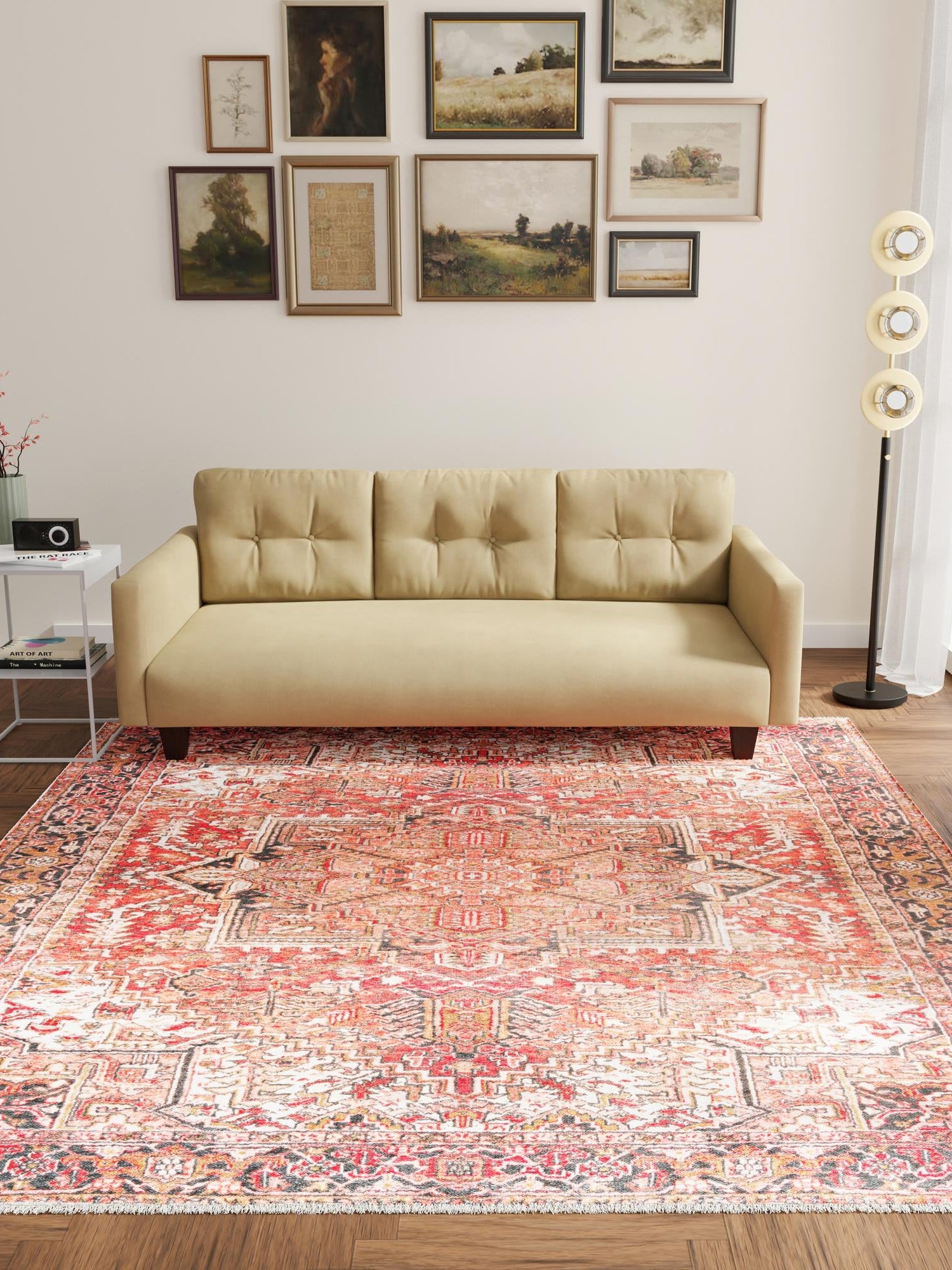 Rust Red 7' 9 x 7' 9 Boutique Square Area Rug Chenille Polyester Cotton Traditional Oriental Inspired Classical Carpet for Living Rooms Dining Office Space Interior Design for Sale at Rug Engine