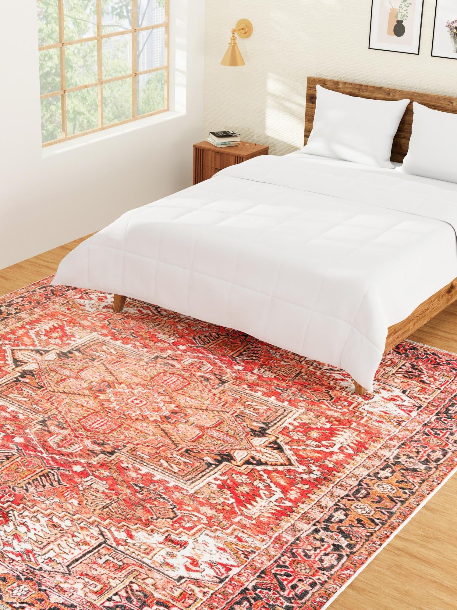 Rust Red 7' 9 x 7' 9 Boutique Square Area Rug Chenille Polyester Cotton Traditional Oriental Inspired Classical Carpet for Living Rooms Dining Office Space Interior Design for Sale at Rug Engine