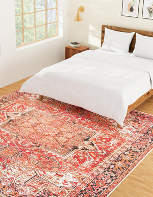 Rust Red 7' 9 x 7' 9 Boutique Square Area Rug Chenille Polyester Cotton Traditional Oriental Inspired Classical Carpet for Living Rooms Dining Office Space Interior Design for Sale at Rug Engine