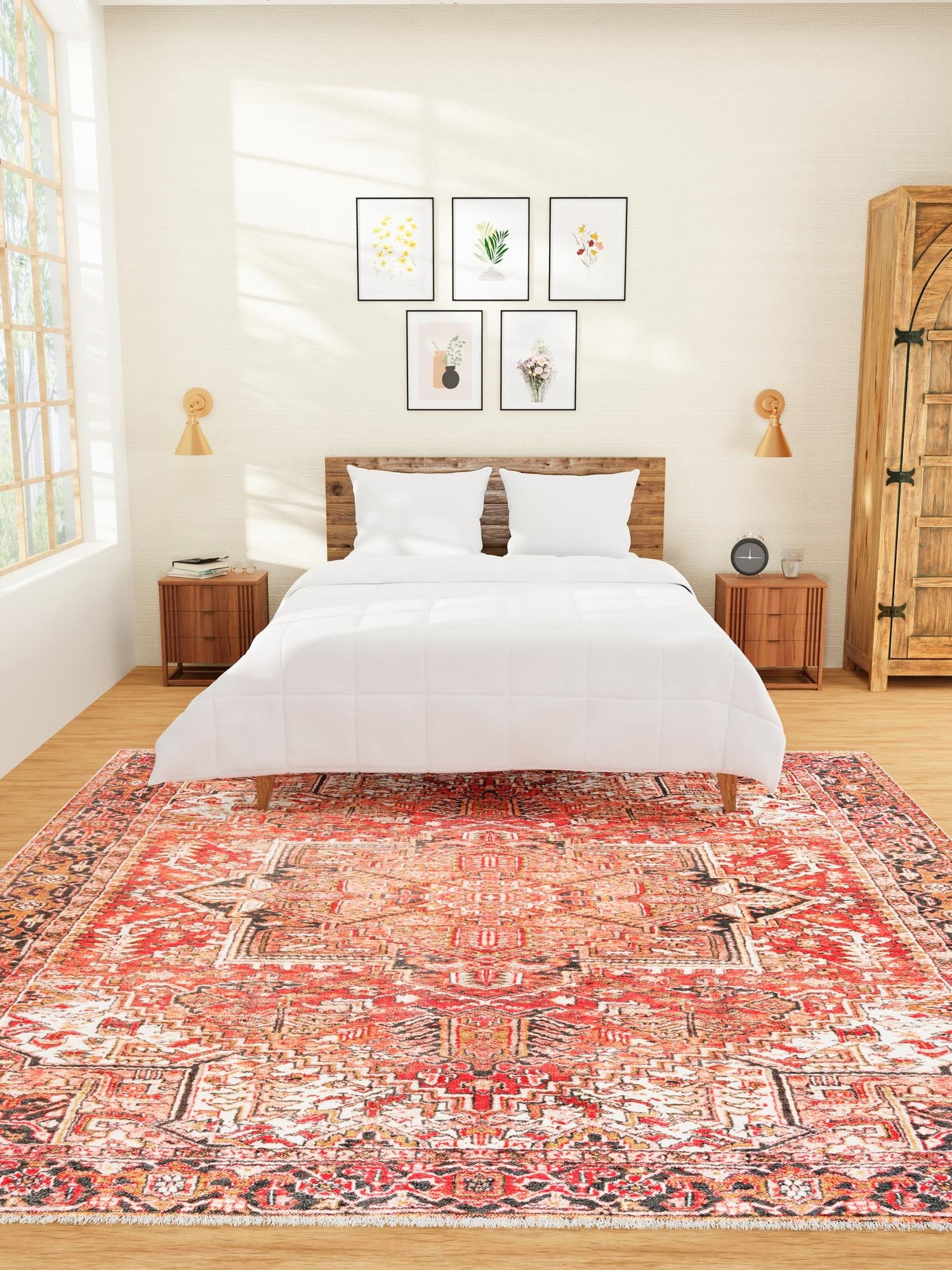 Rust Red 7' 9 x 7' 9 Boutique Square Area Rug Chenille Polyester Cotton Traditional Oriental Inspired Classical Carpet for Living Rooms Dining Office Space Interior Design for Sale at Rug Engine