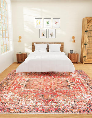 Rust Red 7' 9 x 7' 9 Boutique Square Area Rug Chenille Polyester Cotton Traditional Oriental Inspired Classical Carpet for Living Rooms Dining Office Space Interior Design for Sale at Rug Engine