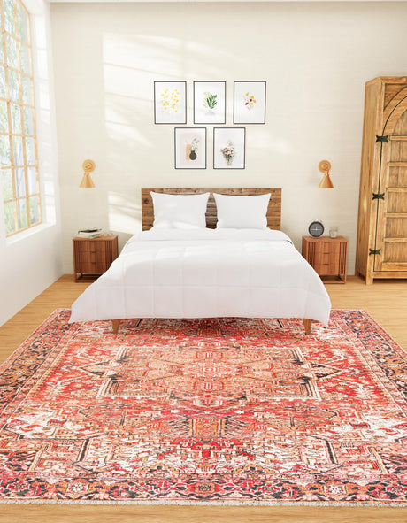 Rust Red 7' 9 x 7' 9 Boutique Square Area Rug Chenille Polyester Cotton Traditional Oriental Inspired Classical Carpet for Living Rooms Dining Office Space Interior Design for Sale at Rug Engine