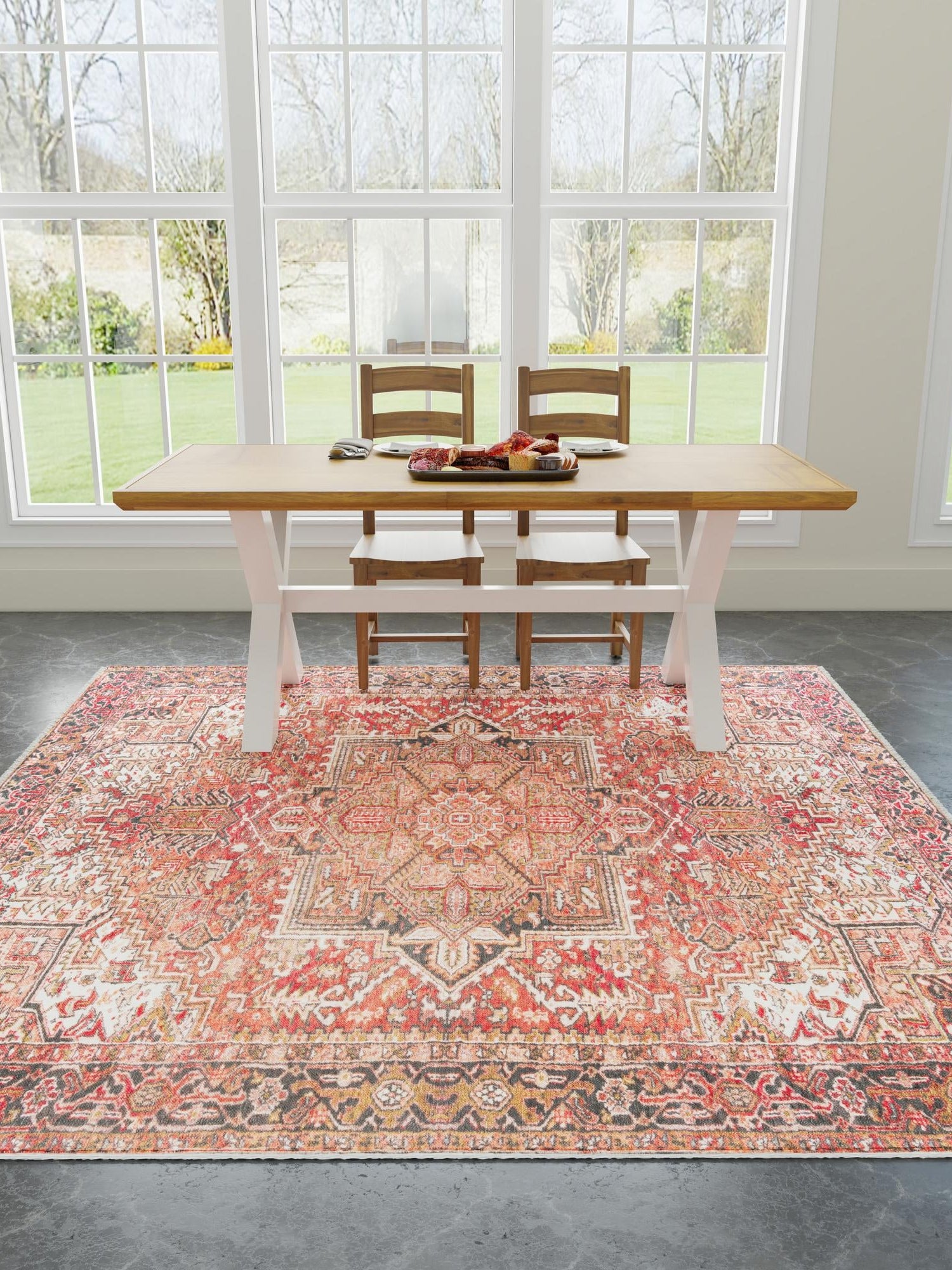 Rust Red 7' 9 x 7' 9 Boutique Square Area Rug Chenille Polyester Cotton Traditional Oriental Inspired Classical Carpet for Living Rooms Dining Office Space Interior Design for Sale at Rug Engine