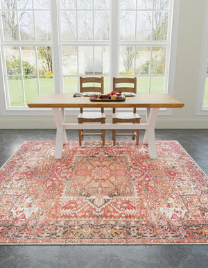 Rust Red 7' 9 x 7' 9 Boutique Square Area Rug Chenille Polyester Cotton Traditional Oriental Inspired Classical Carpet for Living Rooms Dining Office Space Interior Design for Sale at Rug Engine