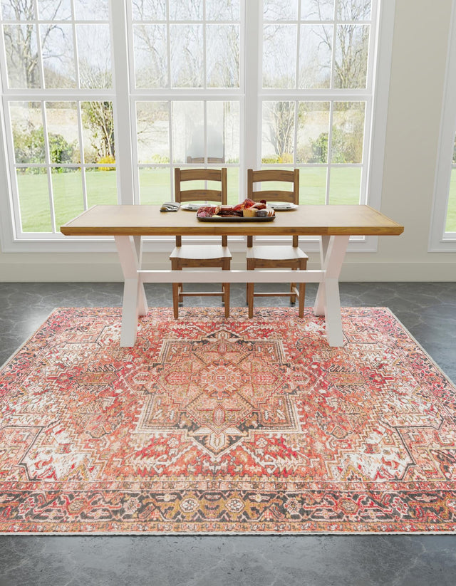 Rust Red 7' 9 x 7' 9 Boutique Square Area Rug Chenille Polyester Cotton Traditional Oriental Inspired Classical Carpet for Living Rooms Dining Office Space Interior Design for Sale at Rug Engine