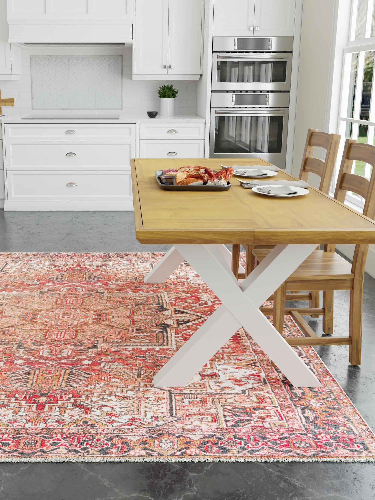 Rust Red 7' 9 x 7' 9 Boutique Square Area Rug Chenille Polyester Cotton Traditional Oriental Inspired Classical Carpet for Living Rooms Dining Office Space Interior Design for Sale at Rug Engine