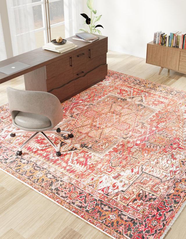 Rust Red 5' 1 x 5' 1 Boutique Square Area Rug Chenille Polyester Cotton Traditional Oriental Inspired Classical Carpet for Living Rooms Dining Office Space Interior Design for Sale at Rug Engine