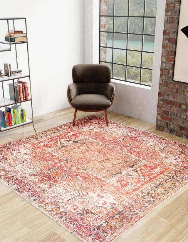 Rust Red 5' 1 x 5' 1 Boutique Square Area Rug Chenille Polyester Cotton Traditional Oriental Inspired Classical Carpet for Living Rooms Dining Office Space Interior Design for Sale at Rug Engine