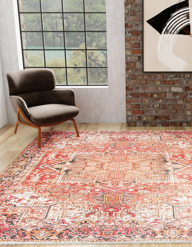 Rust Red 5' 1 x 5' 1 Boutique Square Area Rug Chenille Polyester Cotton Traditional Oriental Inspired Classical Carpet for Living Rooms Dining Office Space Interior Design for Sale at Rug Engine
