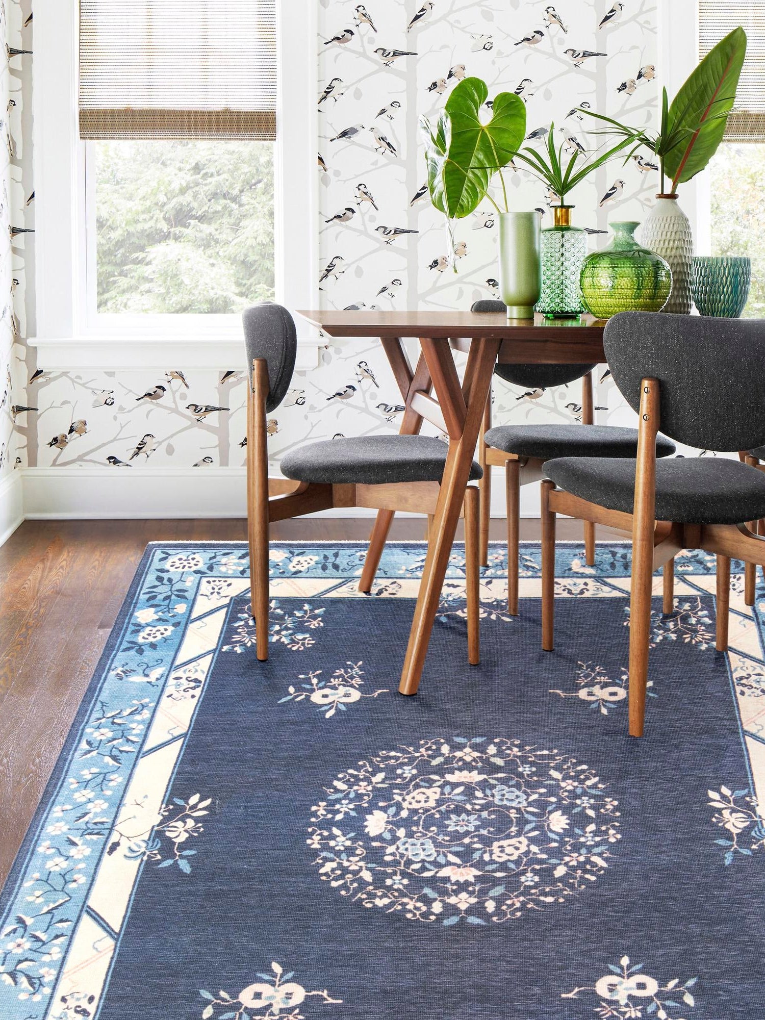 Navy Blue 5' 1 x 7' 10 Boutique Rectangle Area Rug Chenille Polyester Cotton Traditional Oriental Inspired Classical Carpet for Living Rooms Dining Office Space Interior Design for Sale at Rug Engine