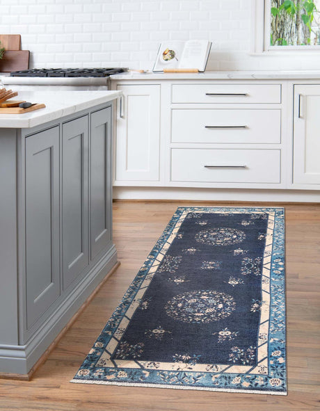 Navy Blue 2' x 5' 1 Boutique Runner Area Rug Chenille Polyester Cotton Traditional Oriental Inspired Classical Carpet for Living Rooms Dining Office Space Interior Design for Sale at Rug Engine