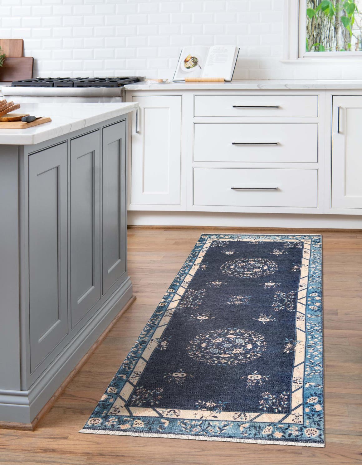 Navy Blue 2' x 6' 1 Boutique Runner Area Rug Chenille Polyester Cotton Traditional Oriental Inspired Classical Carpet for Living Rooms Dining Office Space Interior Design for Sale at Rug Engine
