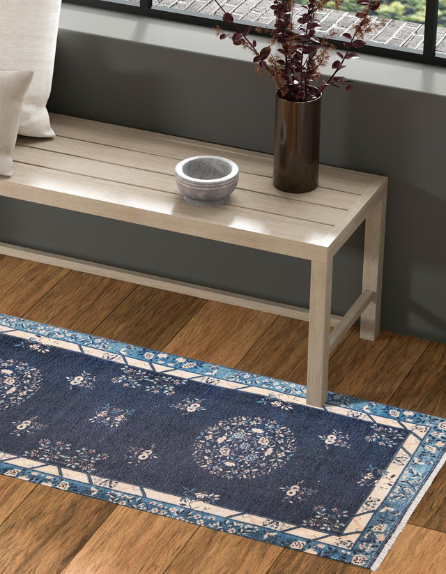 Navy Blue 2' x 8' Boutique Runner Area Rug Chenille Polyester Cotton Traditional Oriental Inspired Classical Carpet for Living Rooms Dining Office Space Interior Design for Sale at Rug Engine