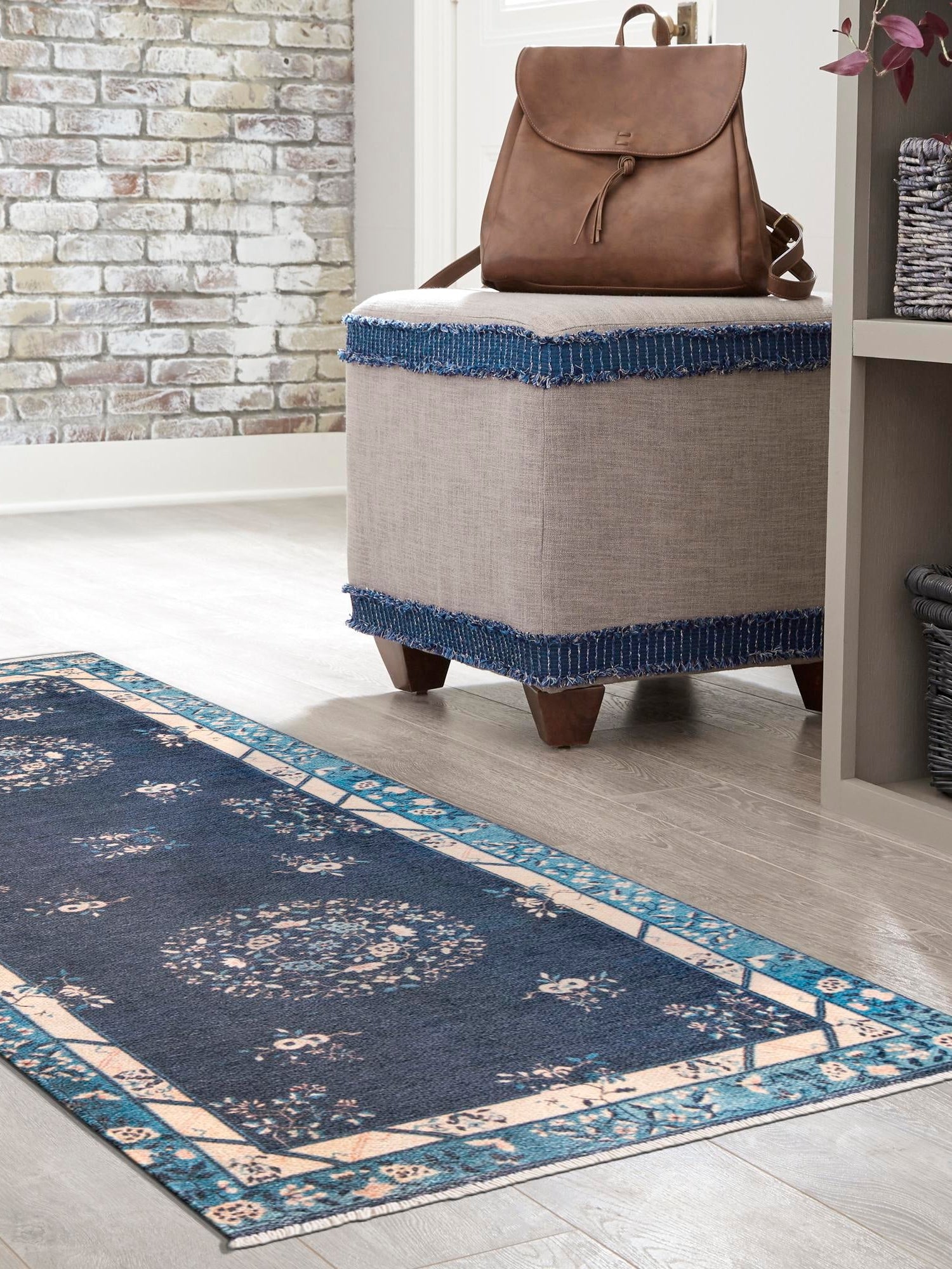 Navy Blue 3' 3 x 11' 10 Boutique Runner Area Rug Chenille Polyester Cotton Traditional Oriental Inspired Classical Carpet for Living Rooms Dining Office Space Interior Design for Sale at Rug Engine