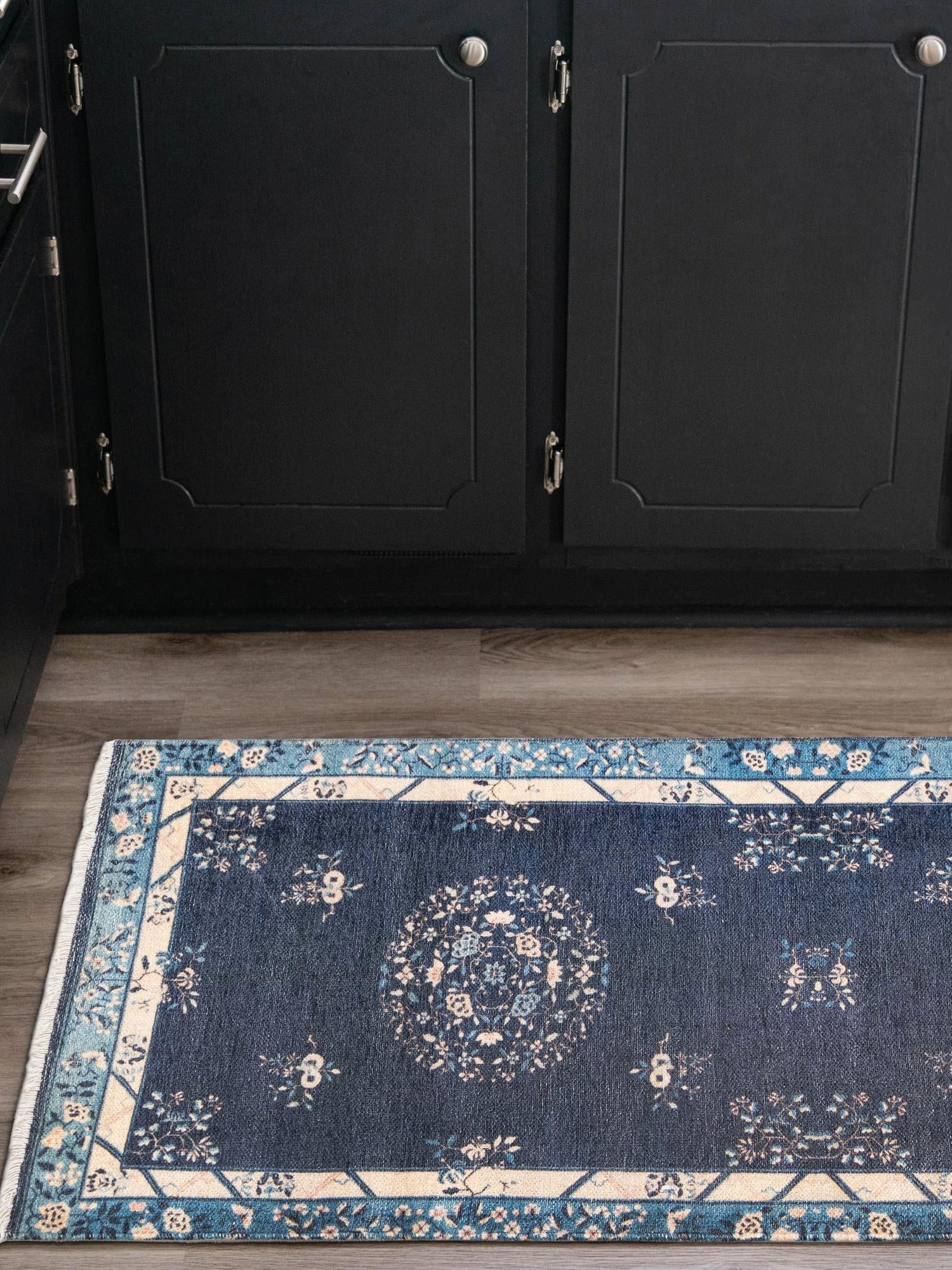 Navy Blue 3' 3 x 11' 10 Boutique Runner Area Rug Chenille Polyester Cotton Traditional Oriental Inspired Classical Carpet for Living Rooms Dining Office Space Interior Design for Sale at Rug Engine