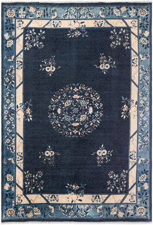 Navy Blue 6' 1 x 9' Boutique Rectangle Area Rug Chenille Polyester Cotton Traditional Oriental Inspired Classical Carpet for Living Rooms Dining Office Space Interior Design for Sale at Rug Engine