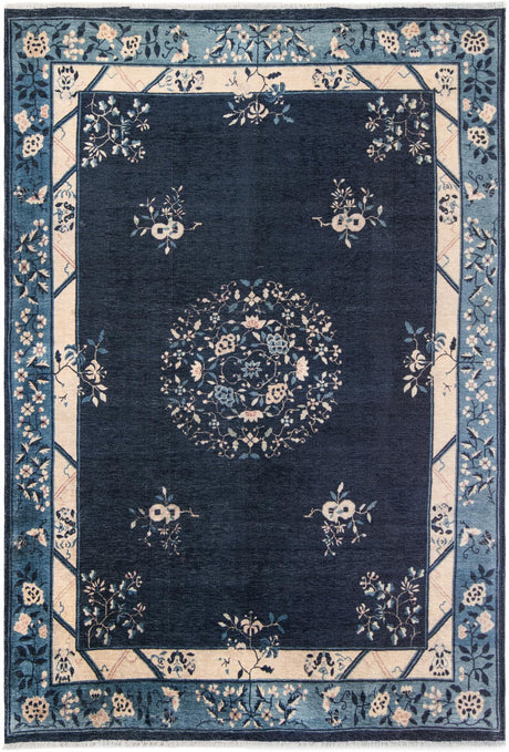 Navy Blue 6' 1 x 9' Boutique Rectangle Area Rug Chenille Polyester Cotton Traditional Oriental Inspired Classical Carpet for Living Rooms Dining Office Space Interior Design for Sale at Rug Engine