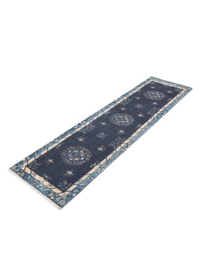 Navy Blue 2' x 8' Boutique Runner Area Rug Chenille Polyester Cotton Traditional Oriental Inspired Classical Carpet for Living Rooms Dining Office Space Interior Design for Sale at Rug Engine