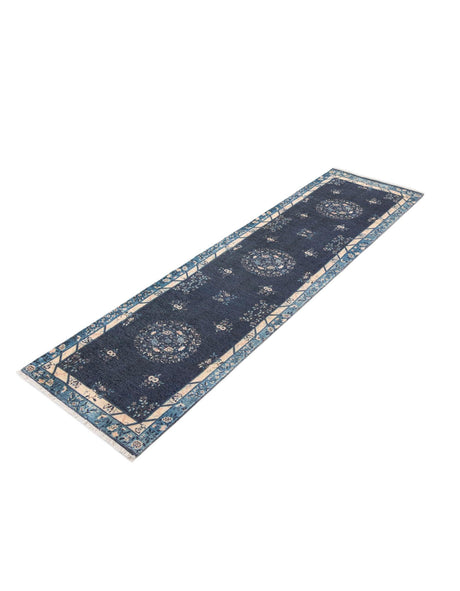 Navy Blue 2' x 8' Boutique Runner Area Rug Chenille Polyester Cotton Traditional Oriental Inspired Classical Carpet for Living Rooms Dining Office Space Interior Design for Sale at Rug Engine