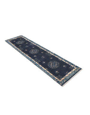 Navy Blue 2' x 8' Boutique Runner Area Rug Chenille Polyester Cotton Traditional Oriental Inspired Classical Carpet for Living Rooms Dining Office Space Interior Design for Sale at Rug Engine