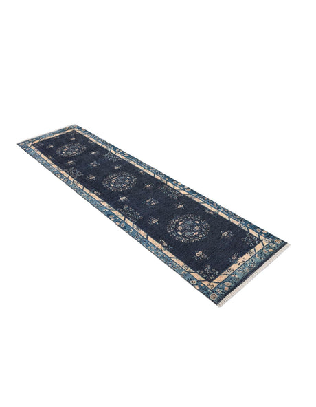 Navy Blue 2' x 8' Boutique Runner Area Rug Chenille Polyester Cotton Traditional Oriental Inspired Classical Carpet for Living Rooms Dining Office Space Interior Design for Sale at Rug Engine