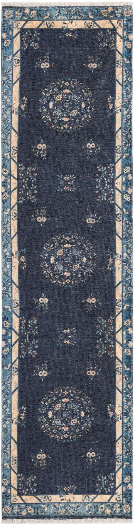 Navy Blue 2' x 8' Boutique Runner Area Rug Chenille Polyester Cotton Traditional Oriental Inspired Classical Carpet for Living Rooms Dining Office Space Interior Design for Sale at Rug Engine